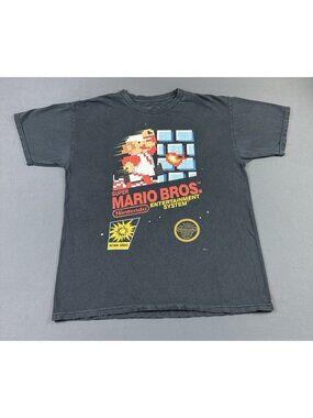 Nintendo Super Mario Brothers Video Game Promo Sun Fade Black Shirt Art Logo Tee